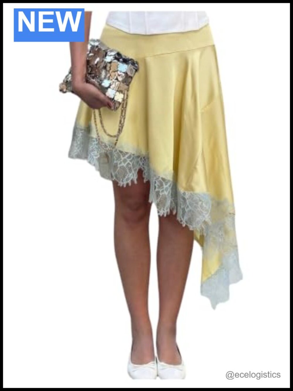 Verdusa Women's Satin Lace Trim Asymmetrical Low Rise Skirt